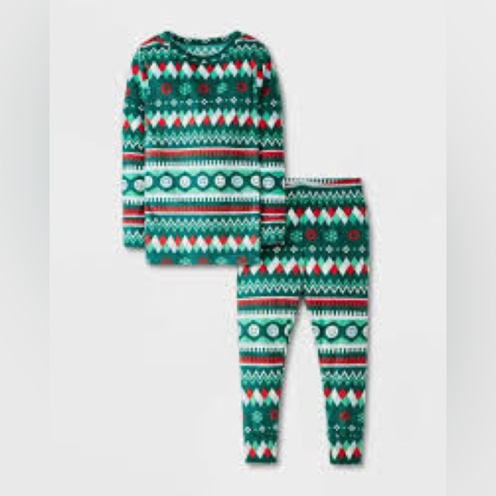 Festive Holiday Green Kids Pajamas Set Size 12 NWT by Cat & Jack